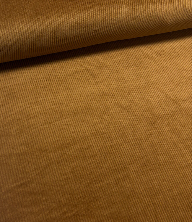 cognac - washed corduroy met stretch - ribfluweel