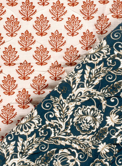 abstract navy blue and tobacco - quilted tetra double face