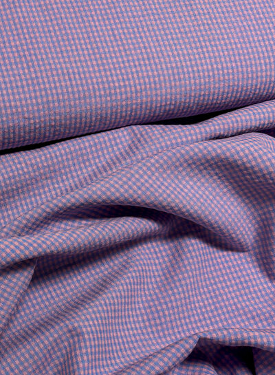 MINI vichy ruitjes blauw/zalmroze - seersucker