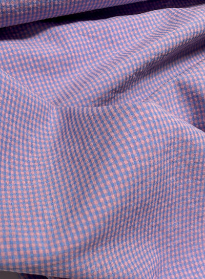 MINI gingham check blue/salmon pink - seersucker