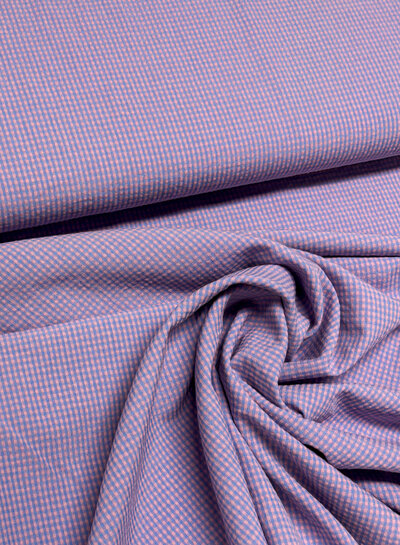 MINI gingham check blue/salmon pink - seersucker