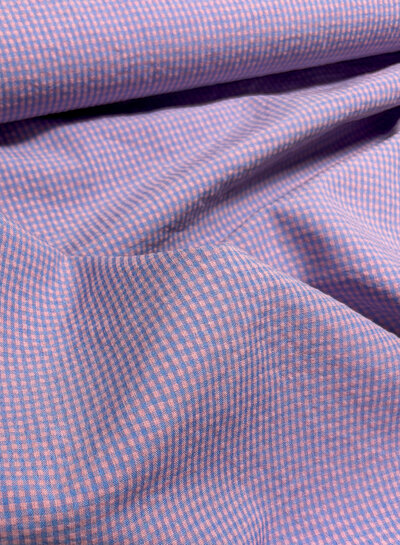 MINI vichy ruitjes blauw/zalmroze - seersucker