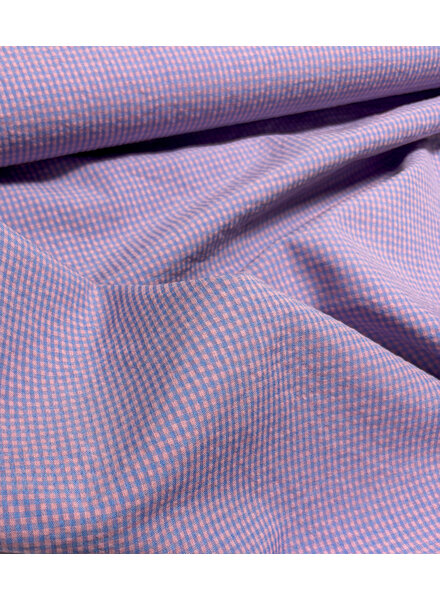 MINI vichy ruitjes blauw/zalmroze - seersucker