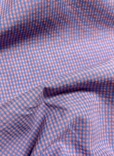 MINI gingham check blue/salmon pink - seersucker