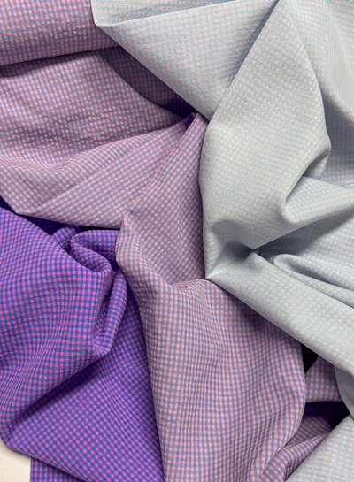 MINI gingham check blue/salmon pink - seersucker