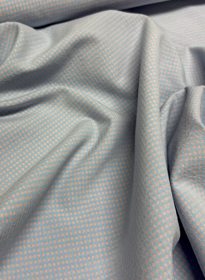 MINI gingham check light blue and salmon pink - seersucker