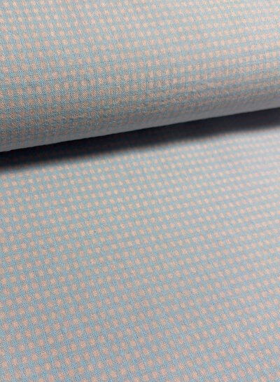 MINI gingham check light blue and salmon pink - seersucker