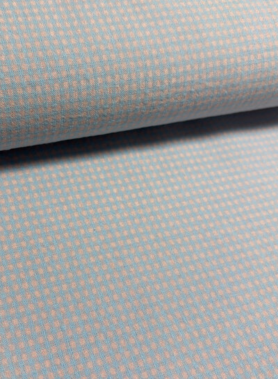 MINI vichy ruitjes lichtblauw en zalmroze - seersucker