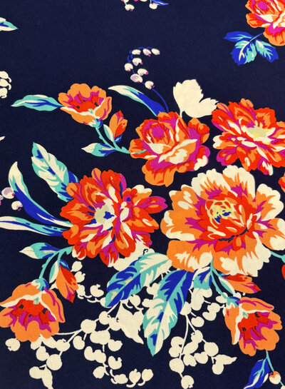 floral splendor - navy blue bamboo poplin