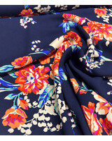 floral splendor - navy blue bamboo poplin