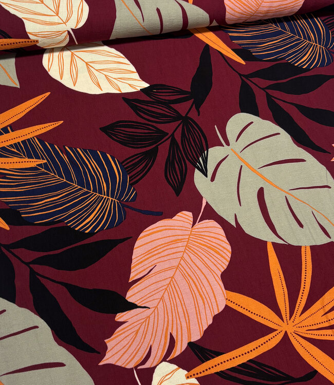 bordeaux leaves - geweven viscose