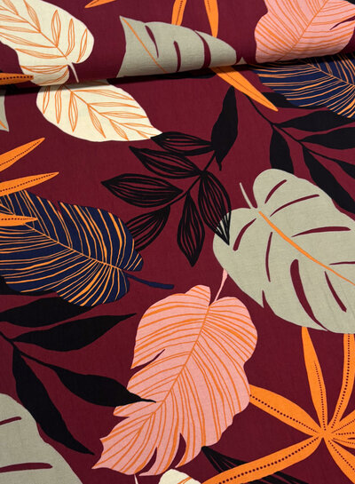 bordeaux leaves - woven viscose