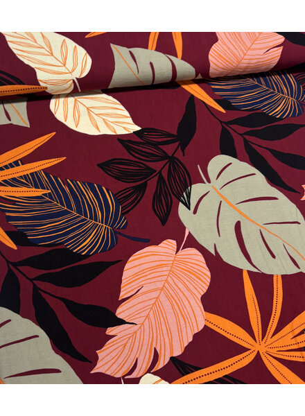 bordeaux leaves - geweven viscose