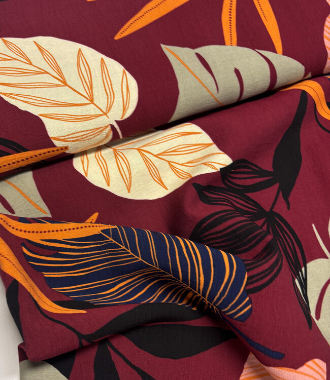 bordeaux leaves - geweven viscose