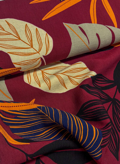 bordeaux leaves - geweven viscose