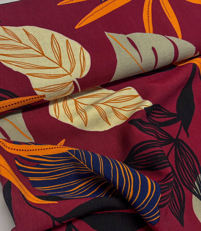 bordeaux leaves - geweven viscose