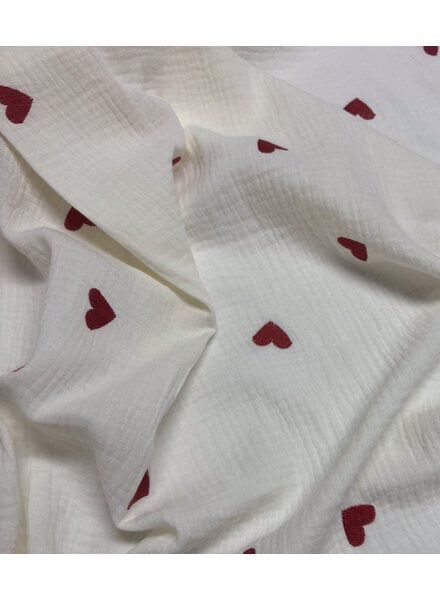 ecru - hearts - embroidery tetra double gauze