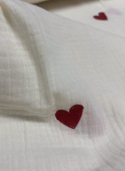 ecru - hearts - embroidery tetra double gauze