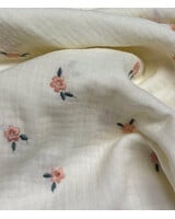 ecru- soft pink flowers - embroidery tetra double gauze