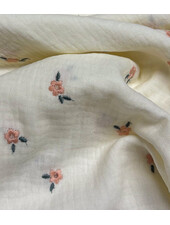 ecru- zacht roze bloemetjes - embroidery tetra double gauze
