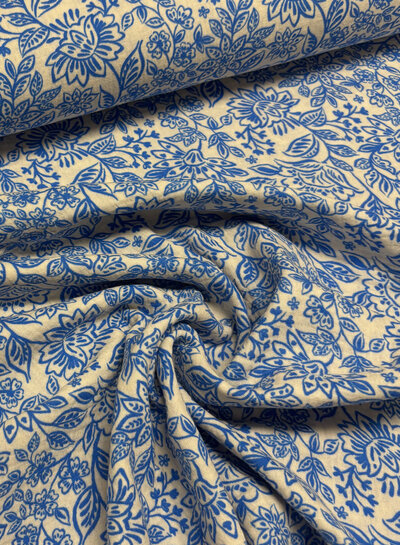 aqua blauwe bloemen - tetra double gauze