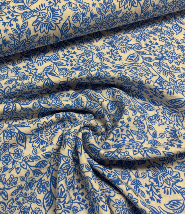 aqua blauwe bloemen - tetra double gauze