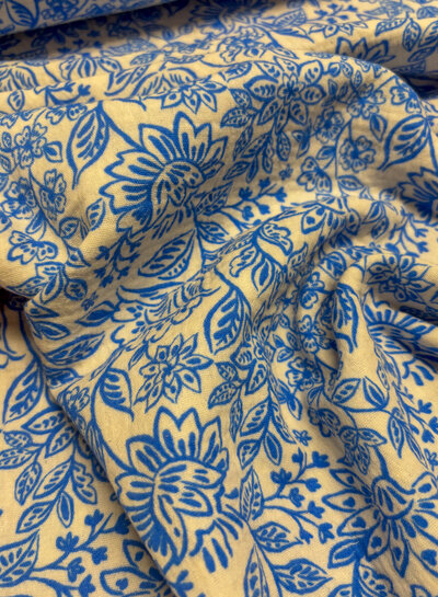 aqua blue flowers - tetra double gauze