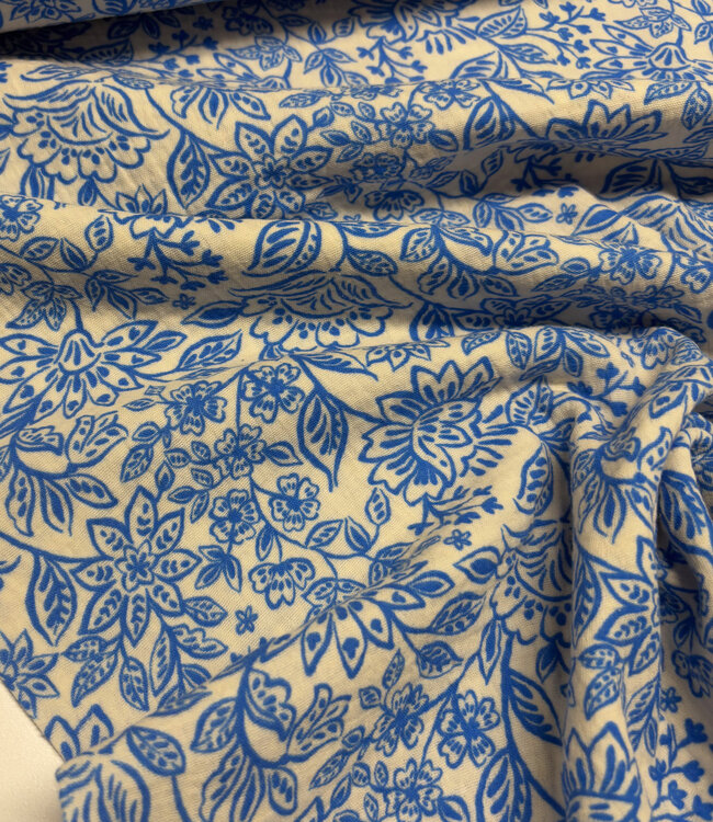 aqua blauwe bloemen - tetra double gauze