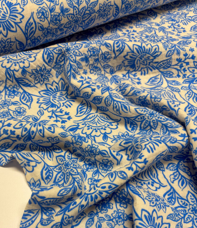 aqua blauwe bloemen - tetra double gauze