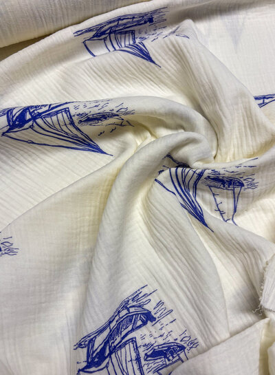 zeilbootje delfts blauw - tetra double gauze