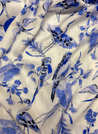 Delft blue birds - satin viscose
