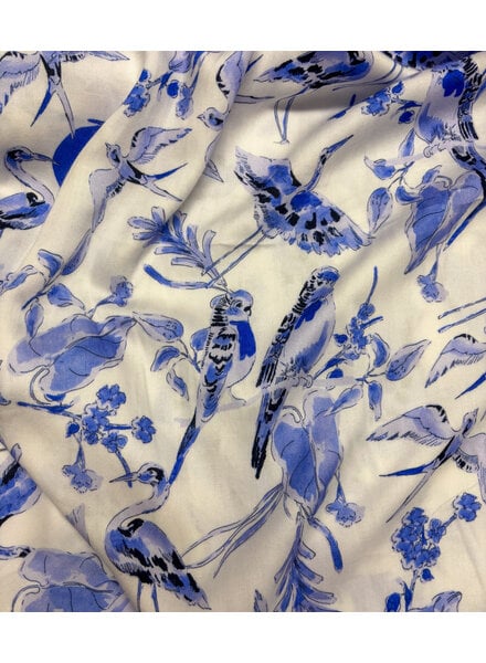 Delft blue birds - satin viscose