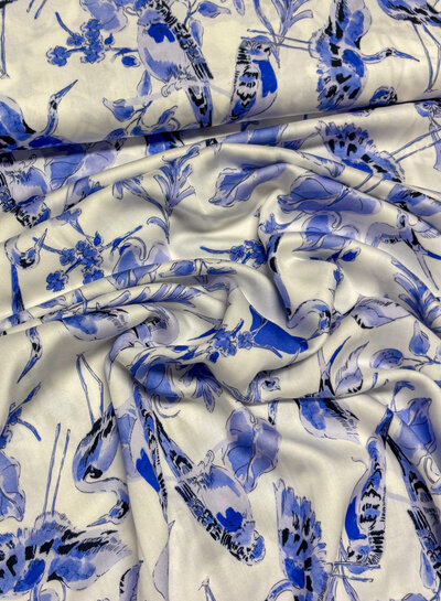 Delfts blauwe vogels - gesatineerde viscose