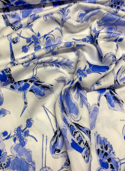 Delfts blauwe vogels - gesatineerde viscose