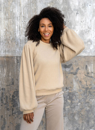 beige soft knitted ribbed - viscose blend