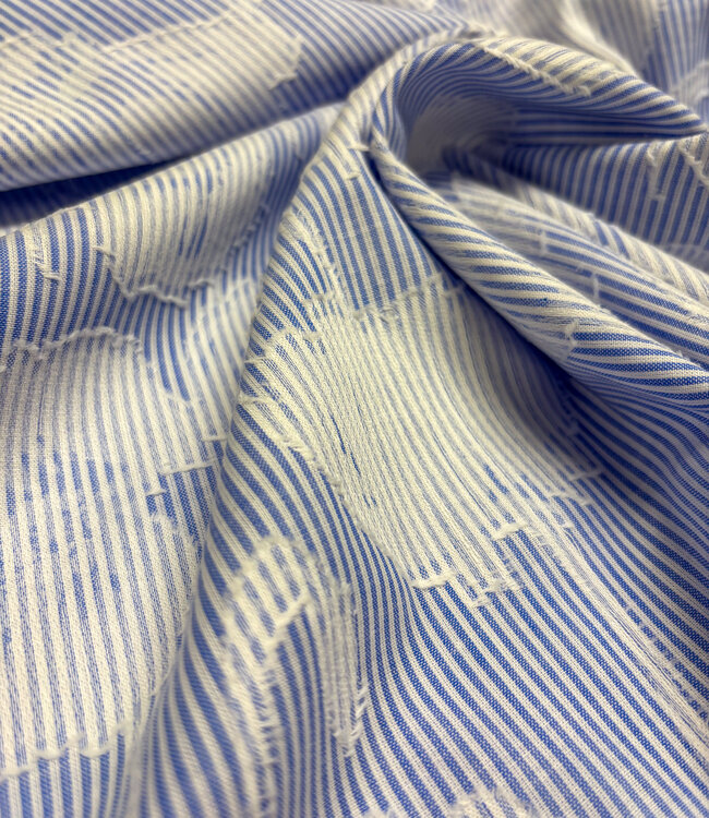 blauw gestreept met ingeweven motief - soepele katoen