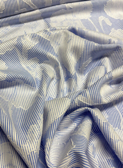 blue striped with woven motif - soft cotton