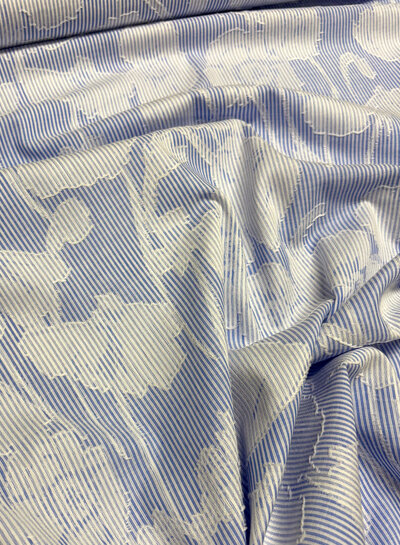 blue striped with woven motif - soft cotton