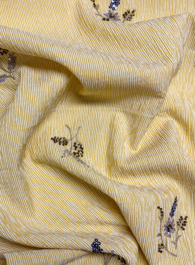geel gestreept met geborduurde pailletten - viscose mix