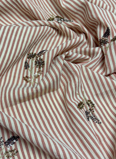 roze gestreept met geborduurde pailletten - viscose mix