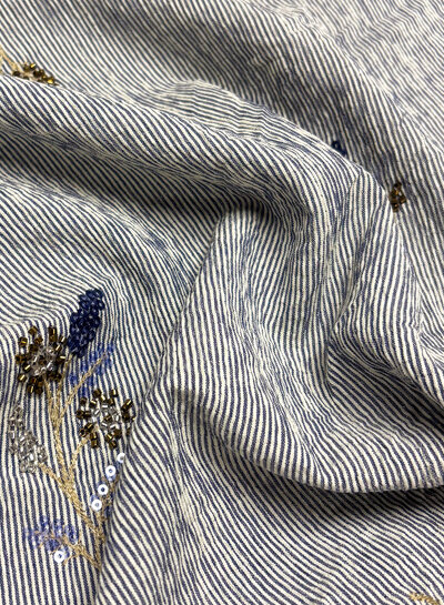 blue striped with embroidered sequins - viscose mix