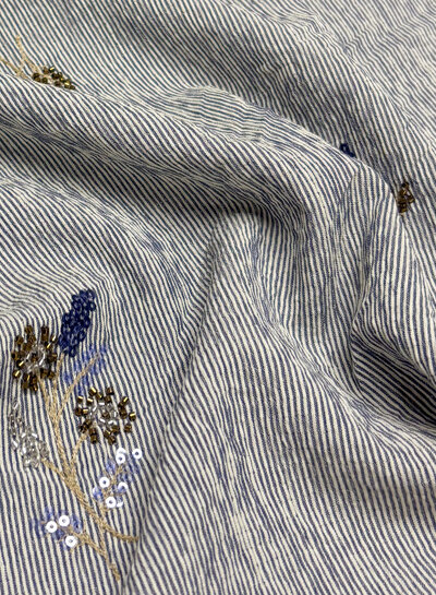 blauw gestreept met geborduurde pailletten - viscose mix