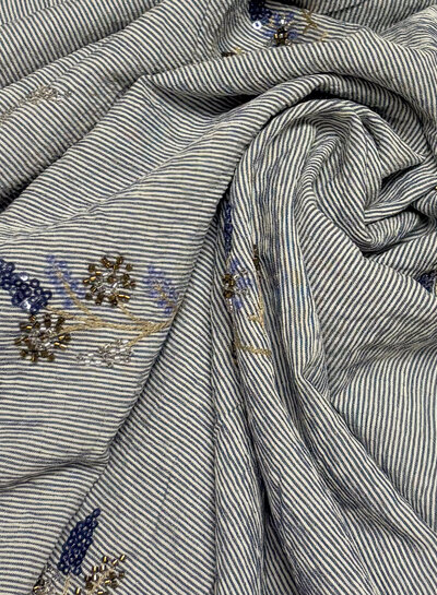 blue striped with embroidered sequins - viscose mix