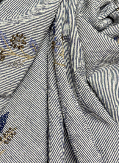 blue striped with embroidered sequins - viscose mix