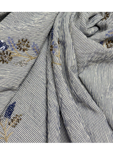 blauw gestreept met geborduurde pailletten - viscose mix