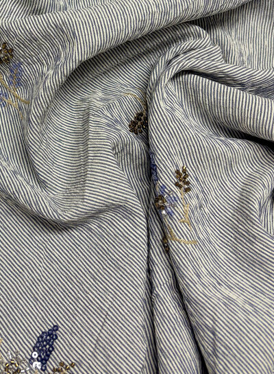 blue striped with embroidered sequins - viscose mix