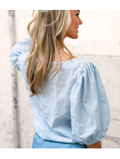 lichtblauw  - ton sur ton - embroidery katoen