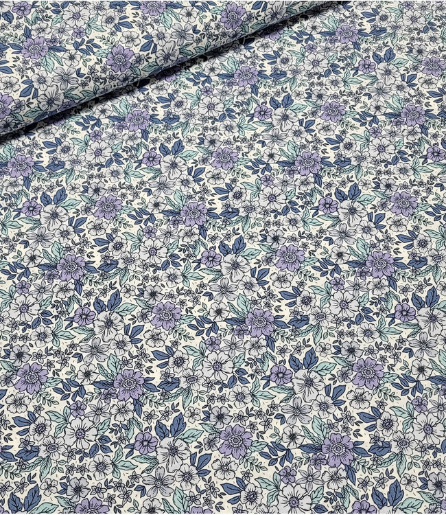 blauwe bloemetjes  - prachtig katoentje
