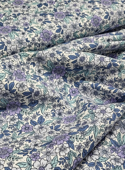 blauwe bloemetjes  - prachtig katoentje