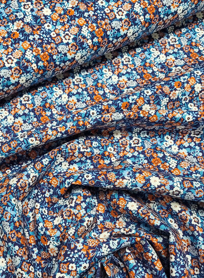 roest en blauwe bloemetjes  - prachtig katoentje